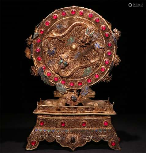 A CHINESE SILVER GILT TABLE SCREEN