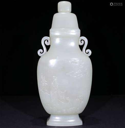 A CHINESE HETIAN JADE FIGURE BOTTLE