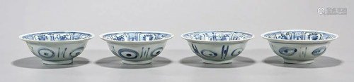 Set of Four Chinese Blue and White Porcelain Bowls