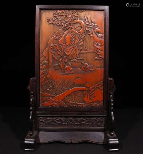 A CHINESE BAMBOO CARVING TABLE SCREEN