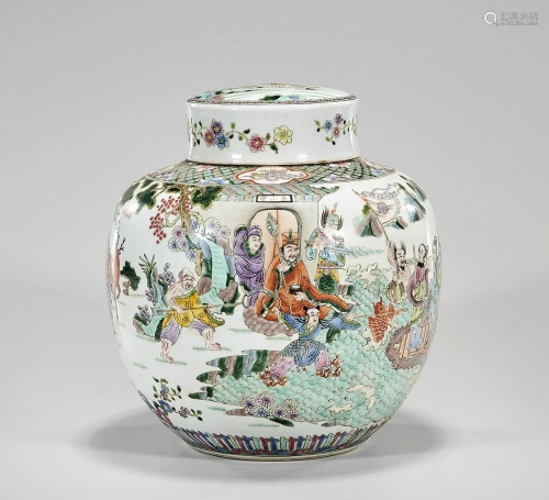 Chinese Enameled Porcelain Covered Jar