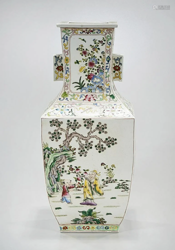 Chinese Enameled Porcelain Four-Faceted Vase