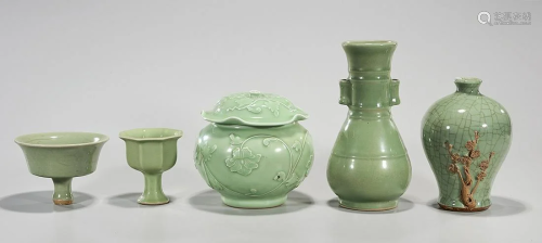 Group of Five Various Chinese Green Glazed Porcel…