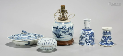Group of Five Various Chinese Blue and White Porce…