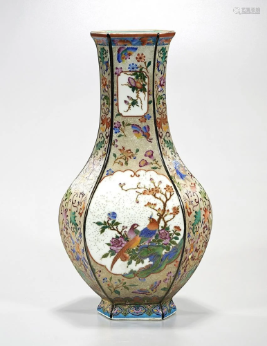 Chinese Enameled Porcelain Hexagonal Vase