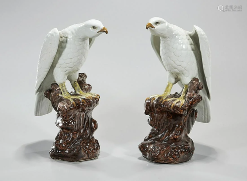 Pair Chinese Porcelain Birds of Prey