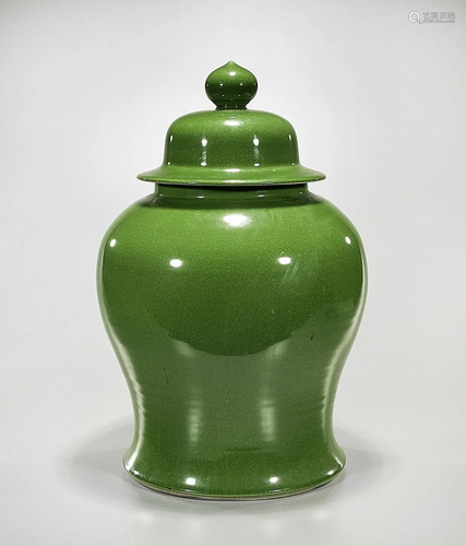 Tall Chinese Green Crackle Glazed Porcelain Cov…