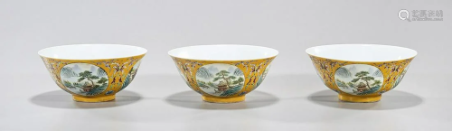 Set of Three Chinese Enameled Porcelain Bowls