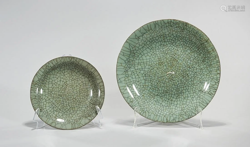 Two Chinese Crackle Glazed Porcelain Plates