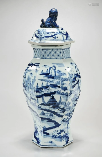 Chinese Blue and White Porcelain Hexagonal Covered …