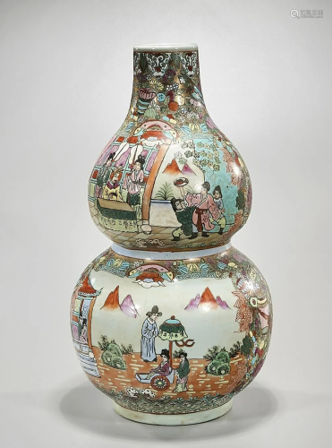Chinese Enameled Porcelain Double Gourd Vase