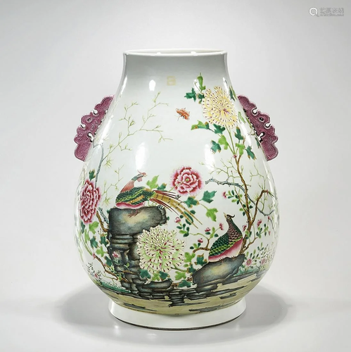 Chinese Enameled Porcelain Hu Vase