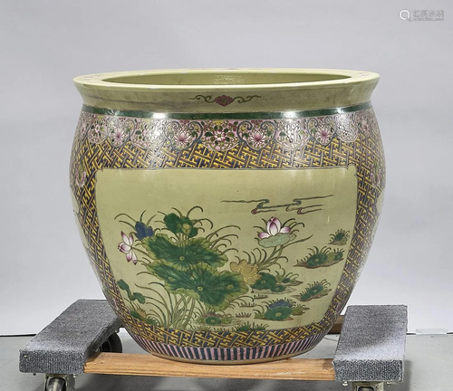 Large Chinese Enameled Porcelain Fish Bowl