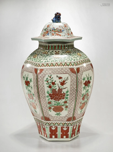 Tall Chinese Enameled Porcelain Hexagonal Covered …