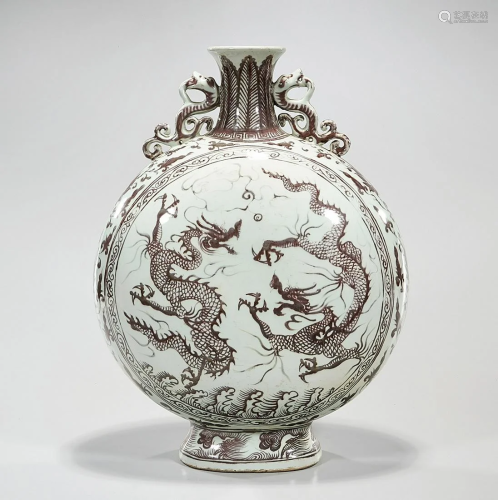 Chinese Red and White Porcelain Moon Flask