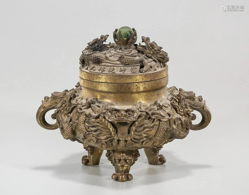 Chinese Metal Covered Dragon Censer