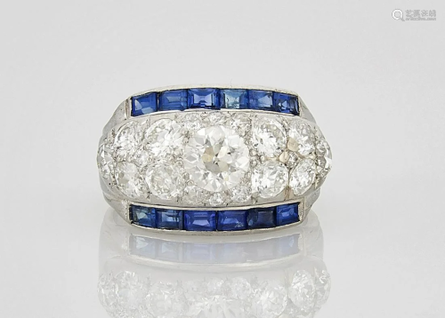 18K Platinum Diamond and Sapphire Ring