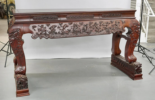 Large Chinese Carved Hard Wood Table