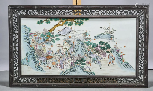 Chinese Framed Enameled Porcelain Plaque