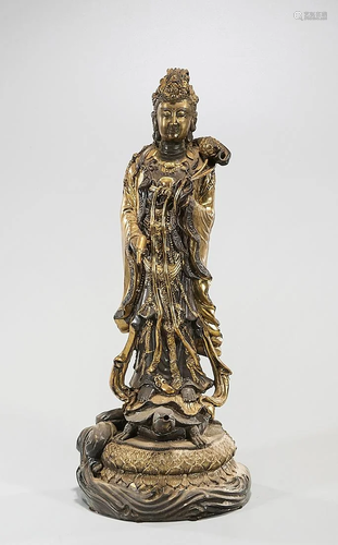 Chinese Gilt Metal Standing Guanyin