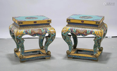 Pair Chinese Cloisonne Enameled Stools