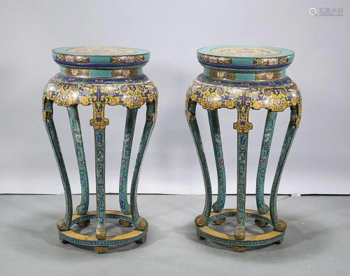 Pair Chinese Cloisonne Enameled Side Tables