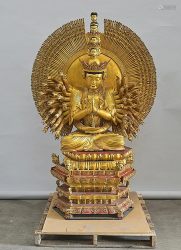 Large Chinese Gilt and Painted Wood Thousand-Armed