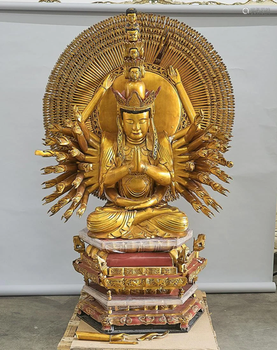 Large Chinese Gilt and Painted Wood Thousand-Armed