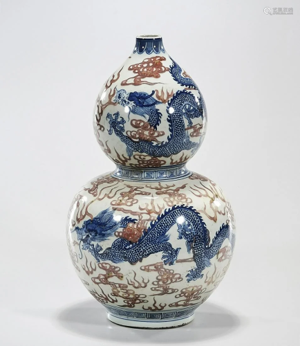 Chinese Red and Blue Porcelain Double Gourd Vase