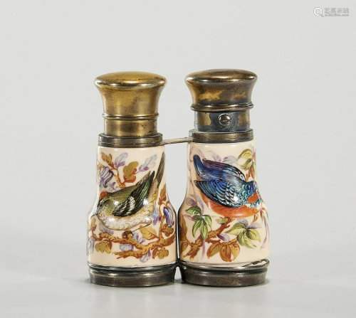 Antique Painted Enamel and Brass Binocular-Form
