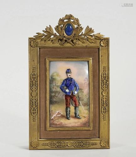 Miniature Enameled and Painted Metal Portrait of a