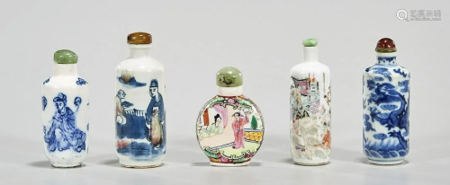 Group of Five Chinese Porcelain Snuff Bottles