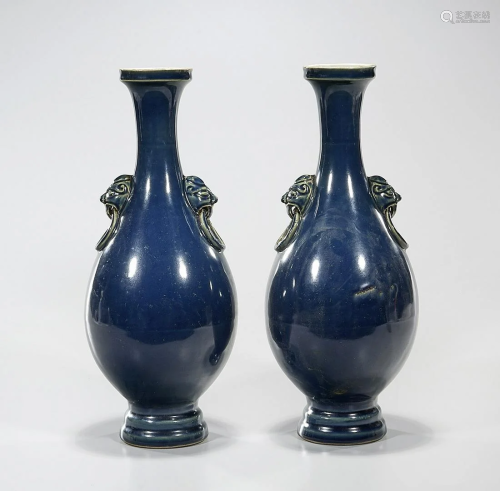 Pair Chinese Blue Porcelain Vases