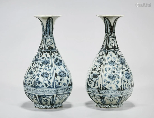 Pair Chinese Blue and White Porcelain Yuhuchunping