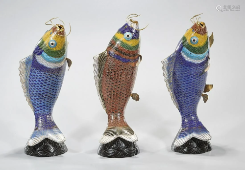 Group of Three Chinese Cloisonne Fish Models
