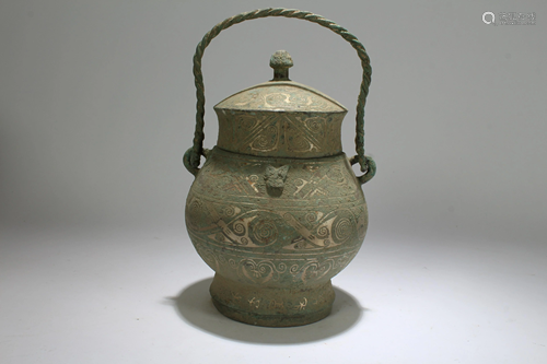 A Chinese High-handled Estate Bronze Vessel