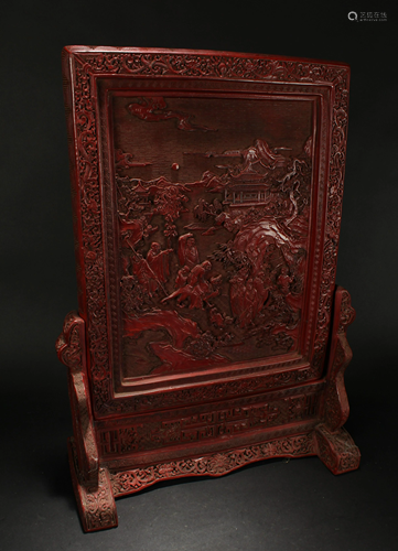 A Chinese Massive Temple-scene Estate Lacquer T…