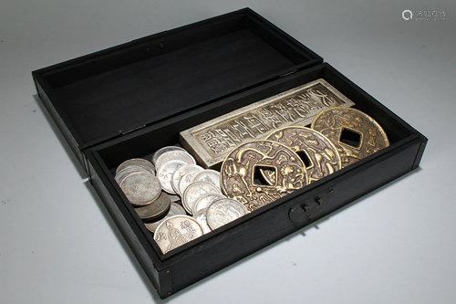 An Estate Chinese Coin-filled Lidded Wooden Box