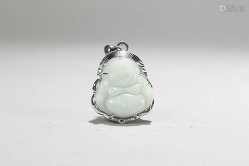 An Estate Chinese Jade-curving Happy-buddha Pendant