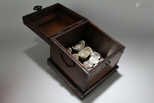 An Estate Chinese Lidded Coin-filled Wooden Box