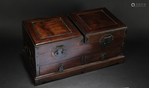 An Estate Chinese Duo-opening Wooden Mirror Box