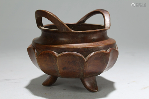 An Estate Chinese Tri-podded Duo-handled Censer