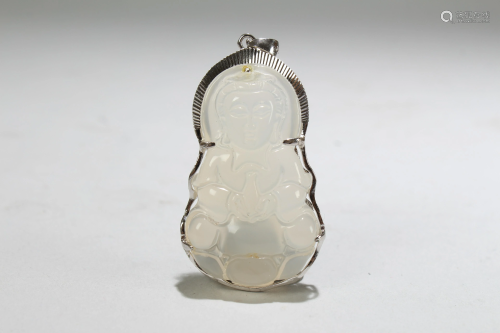Chinese Jade Curving Guanyin Pendant