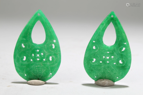 Pair of Chinese Jade-curving Earrings