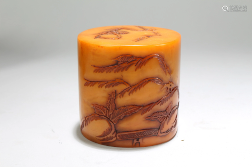 An Estate Chinese Circular Fortune Soapstone Seal