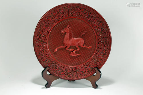 An Estate Chinese Horse-portrait Fortune Lacquer Plate