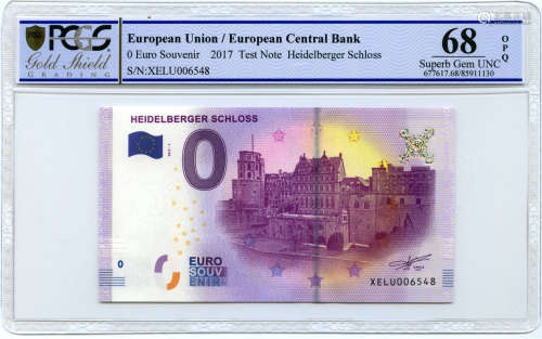 2017年欧洲中央银行“0”欧元纪念纸钞德国海德堡城堡Heidelberger Schloss(PCGS 68OPQ) 2017年