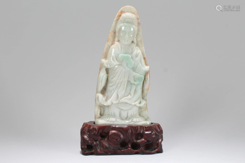 An Estate Chinese Jade-curving Guanyin Statue