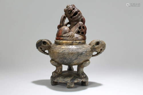 An Estate Chinese Lidded Circular Myth-beast So…