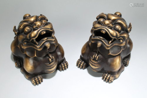 A Pair of Chinese Myth-beast Fortune Statues